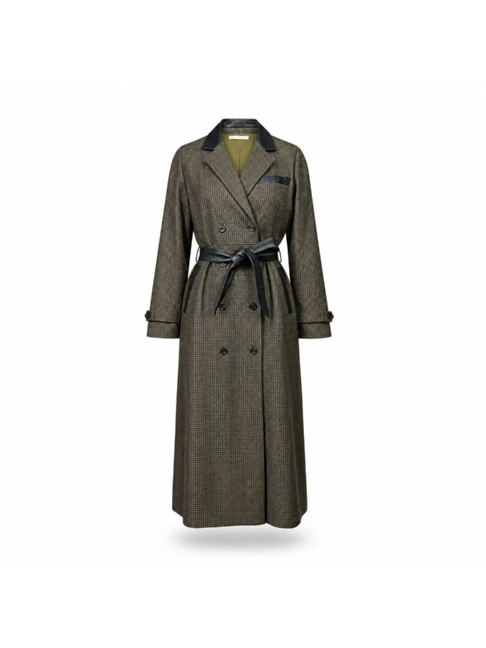 Guy Laroche Womens Brown Houndstooth Trench Coat Double-Breasted Tie Belt Sz 42